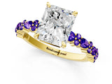 Yellow gold Radiant Cut Diamond Side Stone Solitaire Ring with Round with Tanzanite side stone and Four-Prong Setting_1