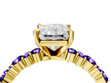 Yellow gold Radiant Cut Diamond Side Stone Solitaire Ring with Round with Tanzanite side stone and Four-Prong Setting_4