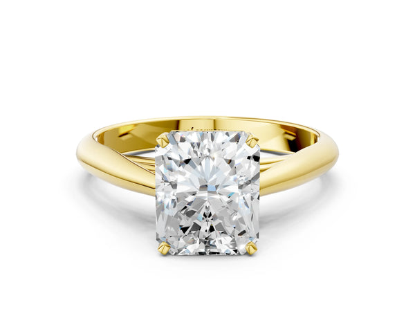 Yellow gold Radiant Cut Diamond Solitaire Engagement Ring with Cathedral Setting and Four-Prong Mount