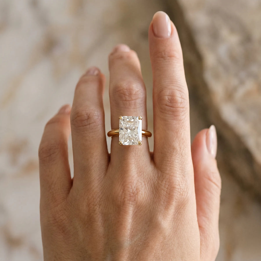 Yellow gold Radiant Cut Diamond Solitaire Engagement Ring with Classic Band and Four-Prong Setting