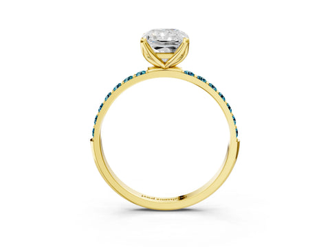Yellow gold Radiant Cut Diamond Solitaire Engagement Ring with Round with Blue Topaz side stone Pavé Band and Prong Setting_3