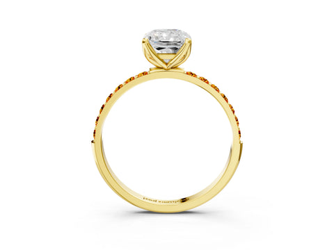 Yellow gold Radiant Cut Diamond Solitaire Engagement Ring with Round with Citrine side stone Pavé Band and Prong Setting_3