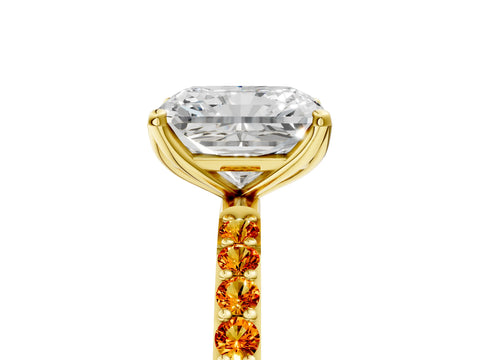 Yellow gold Radiant Cut Diamond Solitaire Engagement Ring with Round with Citrine side stone Pavé Band and Prong Setting_5