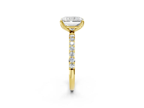 Yellow gold Radiant Cut Diamond Solitaire Engagement Ring with Round with Moissanite side stone Pavé Band and Prong Setting_2