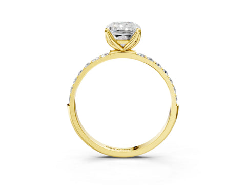 Yellow gold Radiant Cut Diamond Solitaire Engagement Ring with Round with Moissanite side stone Pavé Band and Prong Setting_3
