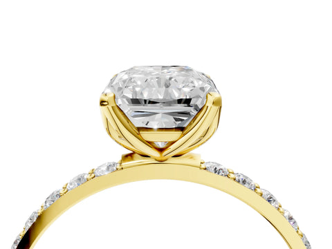 Yellow gold Radiant Cut Diamond Solitaire Engagement Ring with Round with Moissanite side stone Pavé Band and Prong Setting_4