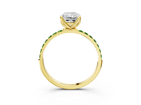 Yellow gold Radiant Cut Diamond Solitaire Engagement Ring with Round with Peridot side stone Pavé Band and Prong Setting_3