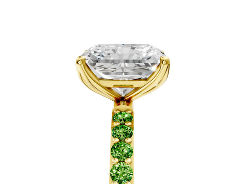 Yellow gold Radiant Cut Diamond Solitaire Engagement Ring with Round with Peridot side stone Pavé Band and Prong Setting_5