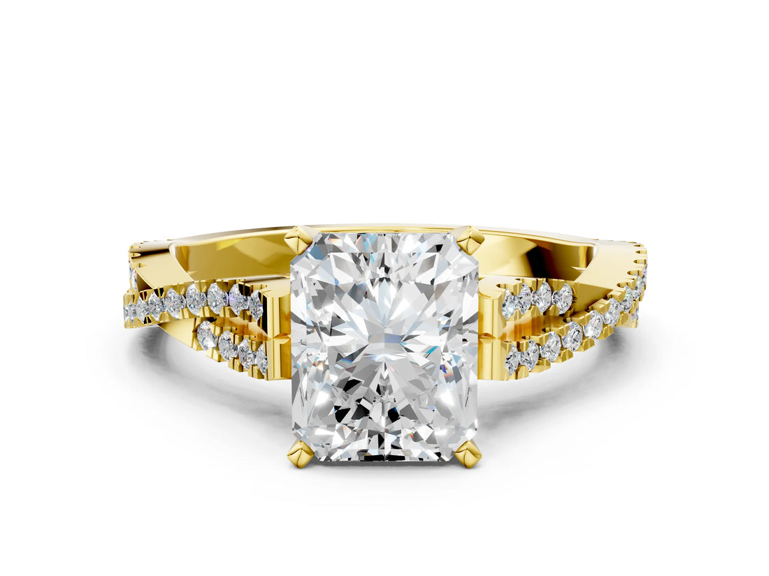 Yellow gold Radiant Cut Diamond Solitaire Engagement Ring with Twisted Pavé Band and Four-Prong Setting_62