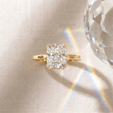 Yellow gold Radiant Cut Diamond Solitaire Ring with Flower Prong Setting and Classic Band_261