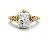 Yellow gold Radiant Cut Diamond Solitaire Ring with Hidden Halo and Pavé Band_48