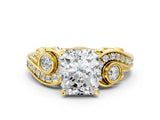 Yellow gold Radiant Cut Diamond Solitaire Ring with Milgrain Pavé Band and Four-Prong Setting_171