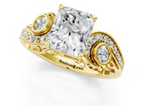 Yellow gold Radiant Cut Diamond Solitaire Ring with Milgrain Pavé Band and Four-Prong Setting_172