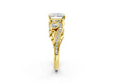 Yellow gold Radiant Cut Diamond Solitaire Ring with Milgrain Pavé Band and Four-Prong Setting_173