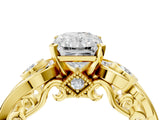 Yellow gold Radiant Cut Diamond Solitaire Ring with Milgrain Pavé Band and Four-Prong Setting_175