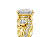 Yellow gold Radiant Cut Diamond Solitaire Ring with Milgrain Pavé Band and Four-Prong Setting_176