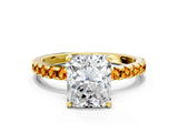 Yellow gold Radiant Cut Diamond Solitaire Ring with Pavé Band and Four-Prong Setting