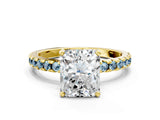 Yellow gold Radiant Cut Diamond Solitaire Ring with Pavé Band and Four-Prong Setting