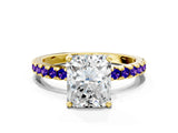Yellow gold Radiant Cut Diamond Solitaire Ring with Pavé Band and Four-Prong Setting