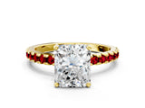 Yellow gold Radiant Cut Diamond Solitaire Ring with Pavé Band and Four-Prong Setting