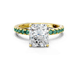 Yellow gold Radiant Cut Diamond Solitaire Ring with Pavé Band and Four-Prong Setting
