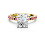 Yellow gold Radiant Cut Diamond Solitaire Ring with Pavé Band and Four-Prong Setting