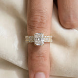 Yellow gold Radiant Cut Diamond Solitaire Ring with Pavé and Channel Set Band_90