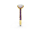 Yellow gold Radiant Cut Diamond Solitaire Ring with Round with Amethyst side stone Pavé Band and Four-Prong Setting_38