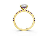 Yellow gold Radiant Cut Diamond Solitaire Ring with Round with Amethyst side stone Pavé Band and Four-Prong Setting_39