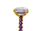 Yellow gold Radiant Cut Diamond Solitaire Ring with Round with Amethyst side stone Pavé Band and Four-Prong Setting_41