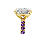 Yellow gold Radiant Cut Diamond Solitaire Ring with Round with Amethyst side stone Pavé Band and Prong Setting_17