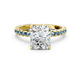 Yellow gold Radiant Cut Diamond Solitaire Ring with Round with Aquamarine side stone Pavé Band and Four-Prong Setting_36