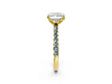 Yellow gold Radiant Cut Diamond Solitaire Ring with Round with Aquamarine side stone Pavé Band and Four-Prong Setting_38