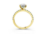 Yellow gold Radiant Cut Diamond Solitaire Ring with Round with Aquamarine side stone Pavé Band and Four-Prong Setting_39