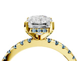 Yellow gold Radiant Cut Diamond Solitaire Ring with Round with Aquamarine side stone Pavé Band and Four-Prong Setting_40
