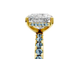 Yellow gold Radiant Cut Diamond Solitaire Ring with Round with Aquamarine side stone Pavé Band and Four-Prong Setting_41