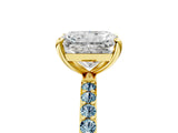 Yellow gold Radiant Cut Diamond Solitaire Ring with Round with Aquamarine side stone Pavé Band and Prong Setting_29