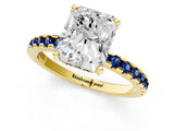 Yellow gold Radiant Cut Diamond Solitaire Ring with Round with Blue Sapphire side stone Pavé Band and Four-Prong Setting_37