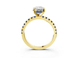 Yellow gold Radiant Cut Diamond Solitaire Ring with Round with Blue Sapphire side stone Pavé Band and Four-Prong Setting_39