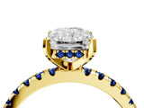 Yellow gold Radiant Cut Diamond Solitaire Ring with Round with Blue Sapphire side stone Pavé Band and Four-Prong Setting_40