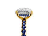 Yellow gold Radiant Cut Diamond Solitaire Ring with Round with Blue Sapphire side stone Pavé Band and Four-Prong Setting_41