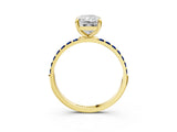 Yellow gold Radiant Cut Diamond Solitaire Ring with Round with Blue Sapphire side stone Pavé Band and Prong Setting_15