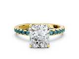 Yellow gold Radiant Cut Diamond Solitaire Ring with Round with Blue Topaz side stone Pavé Band and Four-Prong Setting_36