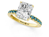 Yellow gold Radiant Cut Diamond Solitaire Ring with Round with Blue Topaz side stone Pavé Band and Four-Prong Setting_37