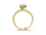 Yellow gold Radiant Cut Diamond Solitaire Ring with Round with Blue Topaz side stone Pavé Band and Four-Prong Setting_39