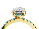 Yellow gold Radiant Cut Diamond Solitaire Ring with Round with Blue Topaz side stone Pavé Band and Four-Prong Setting_40