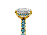 Yellow gold Radiant Cut Diamond Solitaire Ring with Round with Blue Topaz side stone Pavé Band and Four-Prong Setting_41