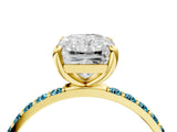 Yellow gold Radiant Cut Diamond Solitaire Ring with Round with Blue Topaz side stone Pavé Band and Prong Setting_16