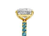 Yellow gold Radiant Cut Diamond Solitaire Ring with Round with Blue Topaz side stone Pavé Band and Prong Setting_17