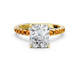Yellow gold Radiant Cut Diamond Solitaire Ring with Round with Citrine side stone Pavé Band and Four-Prong Setting_36